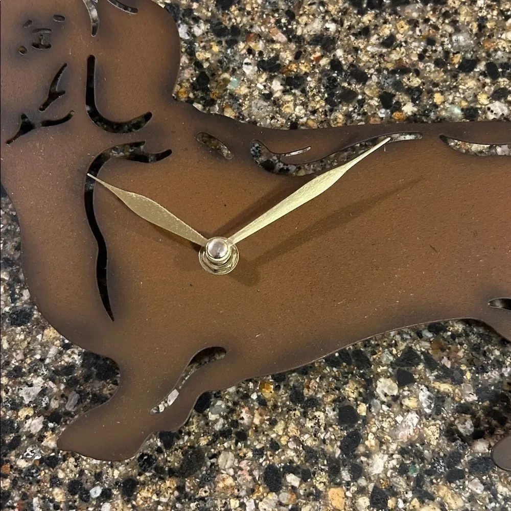 Like New Rare Metal Brown Dachshund Wall Clock